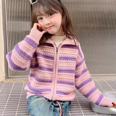 女童秋冬拉链开衫不起球针织衫