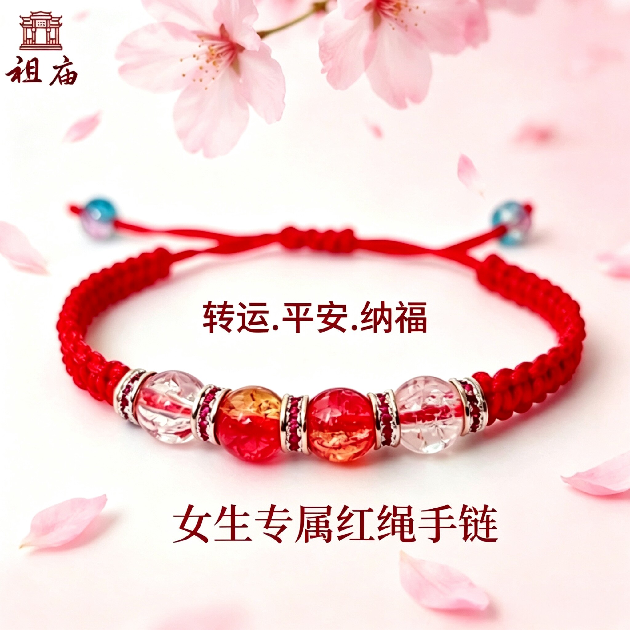  祖庙祝福红绳手链女士款转运纳绳