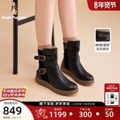 复古中筒靴舒适保暖英伦时尚 暇步士加绒时装 靴女25冬新款 显瘦女靴
