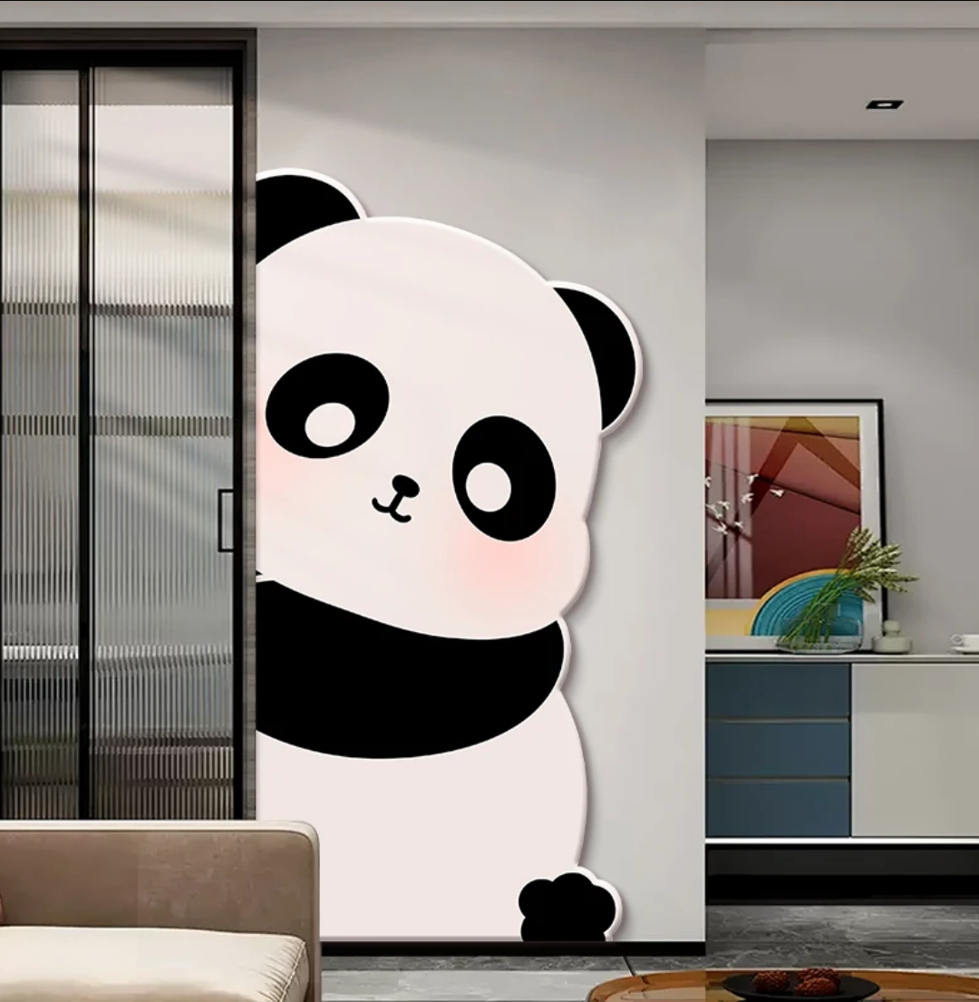 奶油风玄关装饰画创意发光熊猫壁画高档入户走廊过道挂画温馨灯画图片