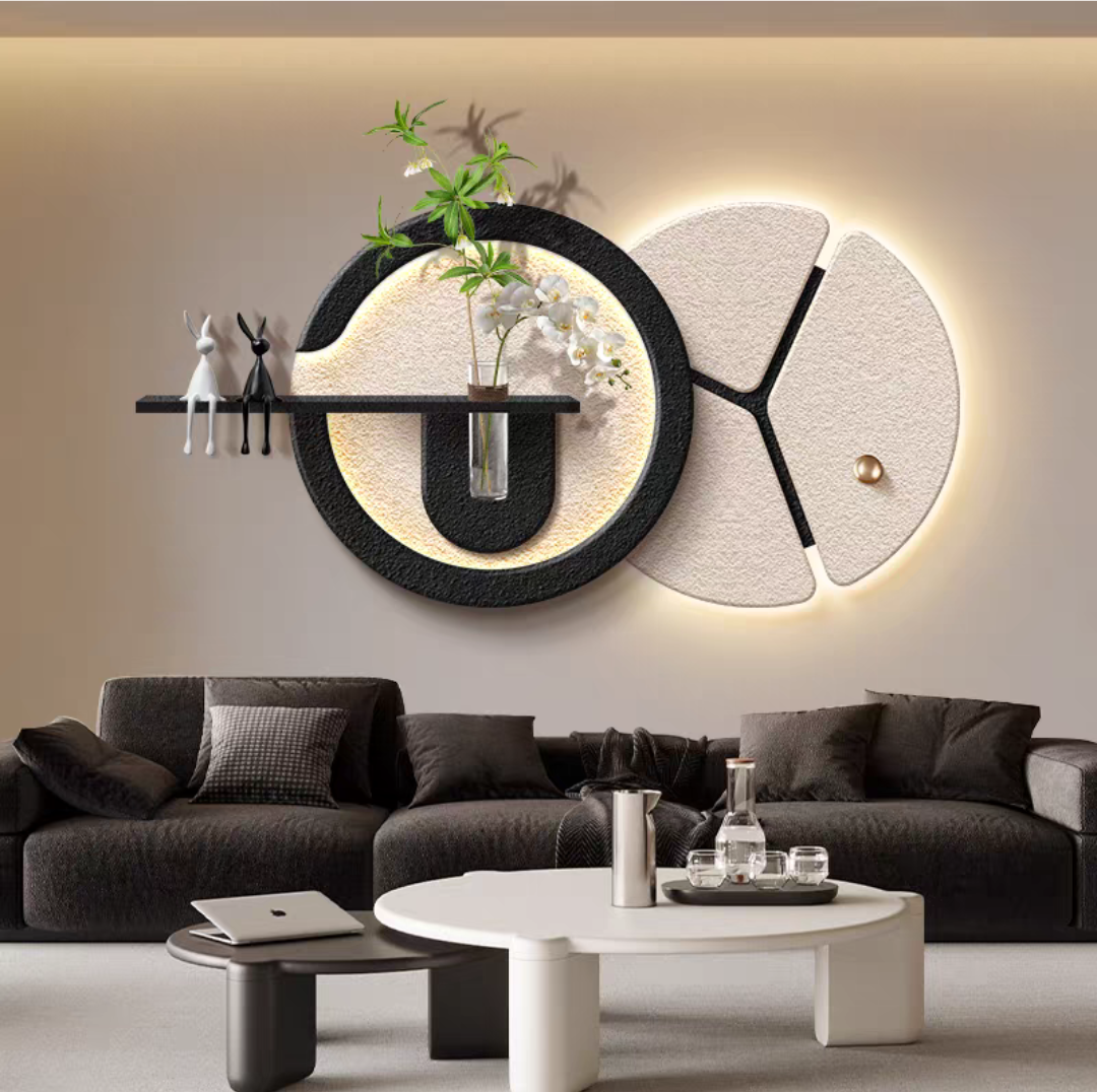 现代简约客厅沙发装饰画水培绿植餐厅挂画砂岩花瓶奶油风高端壁画