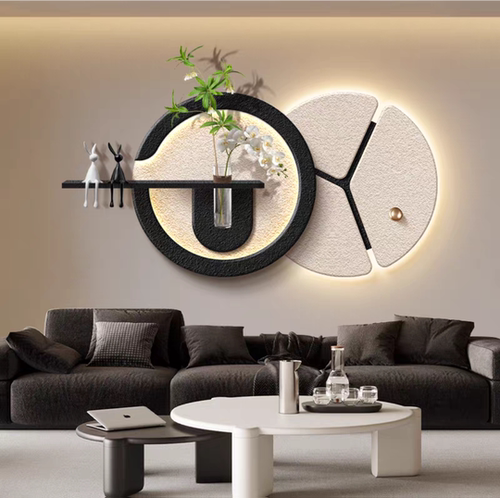 现代简约客厅沙发装饰画水培绿植餐厅挂画砂岩花瓶奶油风高端壁画