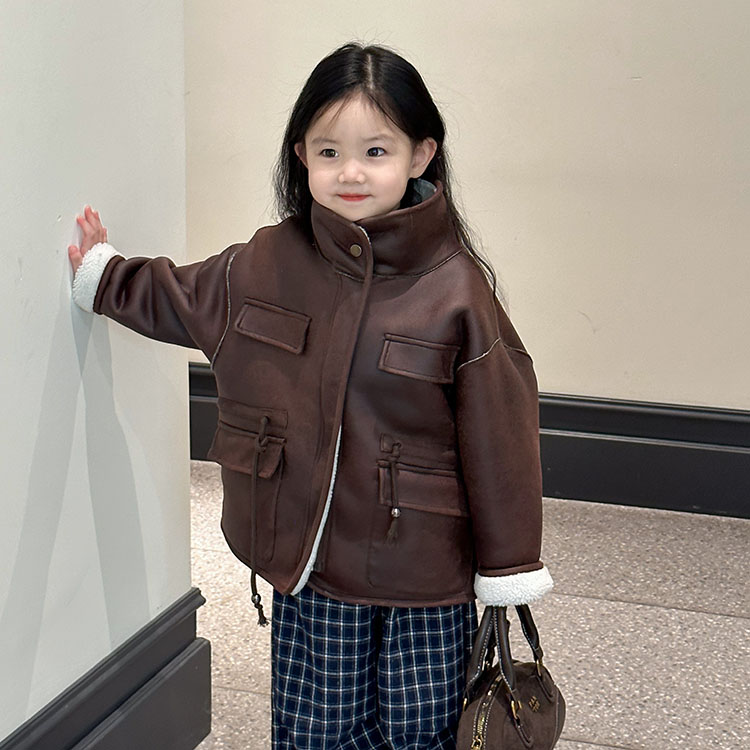 儿童皮毛一体大衣女童棉衣加绒女宝宝皮草外套中款宝宝秋冬季童装