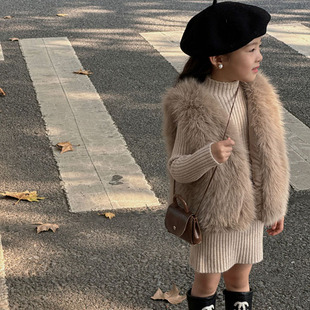 2025秋冬新款女童韩版仿狐狸毛皮草马甲背心外穿宝宝坎肩毛毛外套