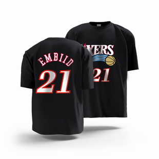 76人队篮球艾弗森3号复古球衣 乔治8号恩比德21号圆领纯棉短袖T恤