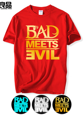 Eminem 埃米纳姆 Bad Meets Evil 短袖 t恤 男女款 圆领纯棉嘻哈