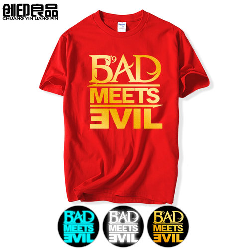 Eminem 埃米纳姆 Bad Meets Evil 短袖 t恤 男女款 圆领纯棉嘻哈