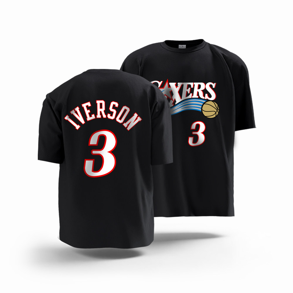 76人队篮球运动艾弗森3号复古球衣 乔治伊戈达拉 圆领纯棉短袖T恤