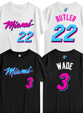 热火总冠军短袖T恤 城市版北卡蓝韦德退役纪念球衣3号巴特勒22号