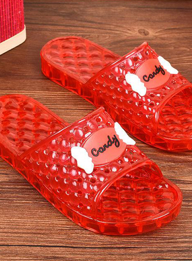 红色拖鞋2025新款透明水晶塑料静音居家女士按摩浴室家居时尚果冻