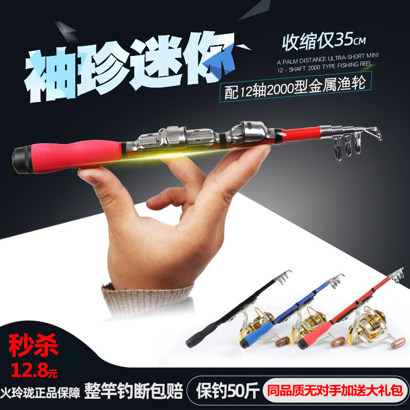 新款小海竿伸缩甩杆迷你钓鱼竿抛竿路亚远投矶竿处理海杆大物套装