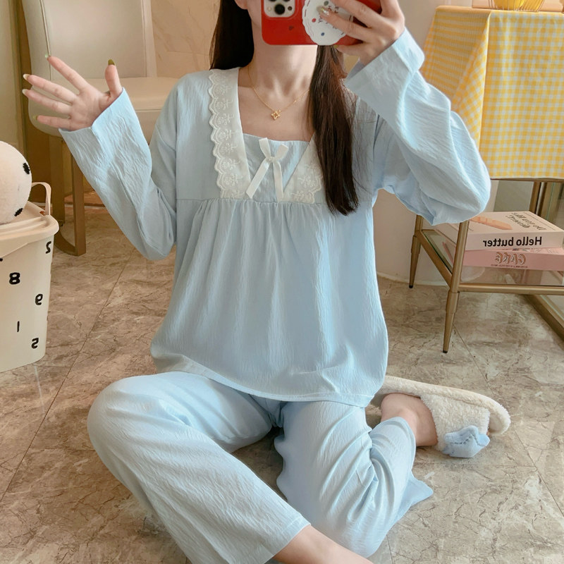 带胸垫睡衣女2025新款春秋季韩版宽松女士长袖长裤休闲家居服套装