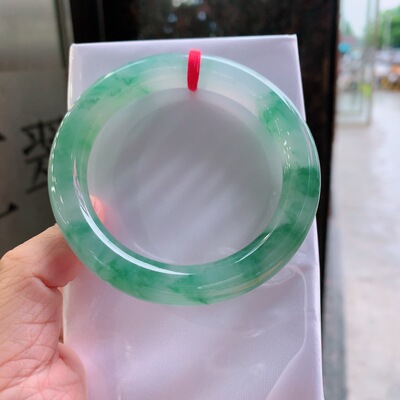 A货缅甸翡翠手镯56圈口冰种飘花正圈镯子珠宝玉石玉手镯子送妈妈