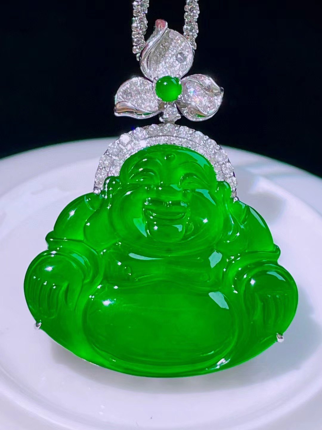帝王绿佛公翡翠色观音佛项链吊坠玉佩男女款正品高端玉挂平安镶嵌
