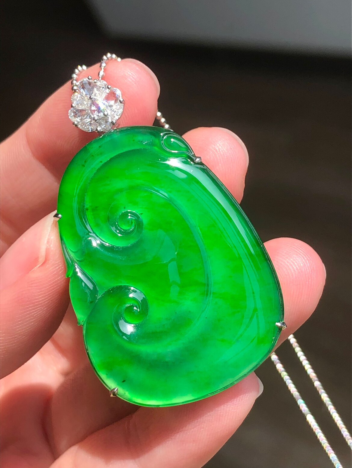 高冰种如意项链翡翠色佛项链吊坠玉佩男女款正品高端玉挂平安镶嵌