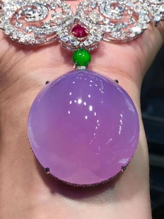 紫罗兰鸽子蛋翡翠色观音佛项链吊坠玉佩男女款 高端玉挂平安未 正品