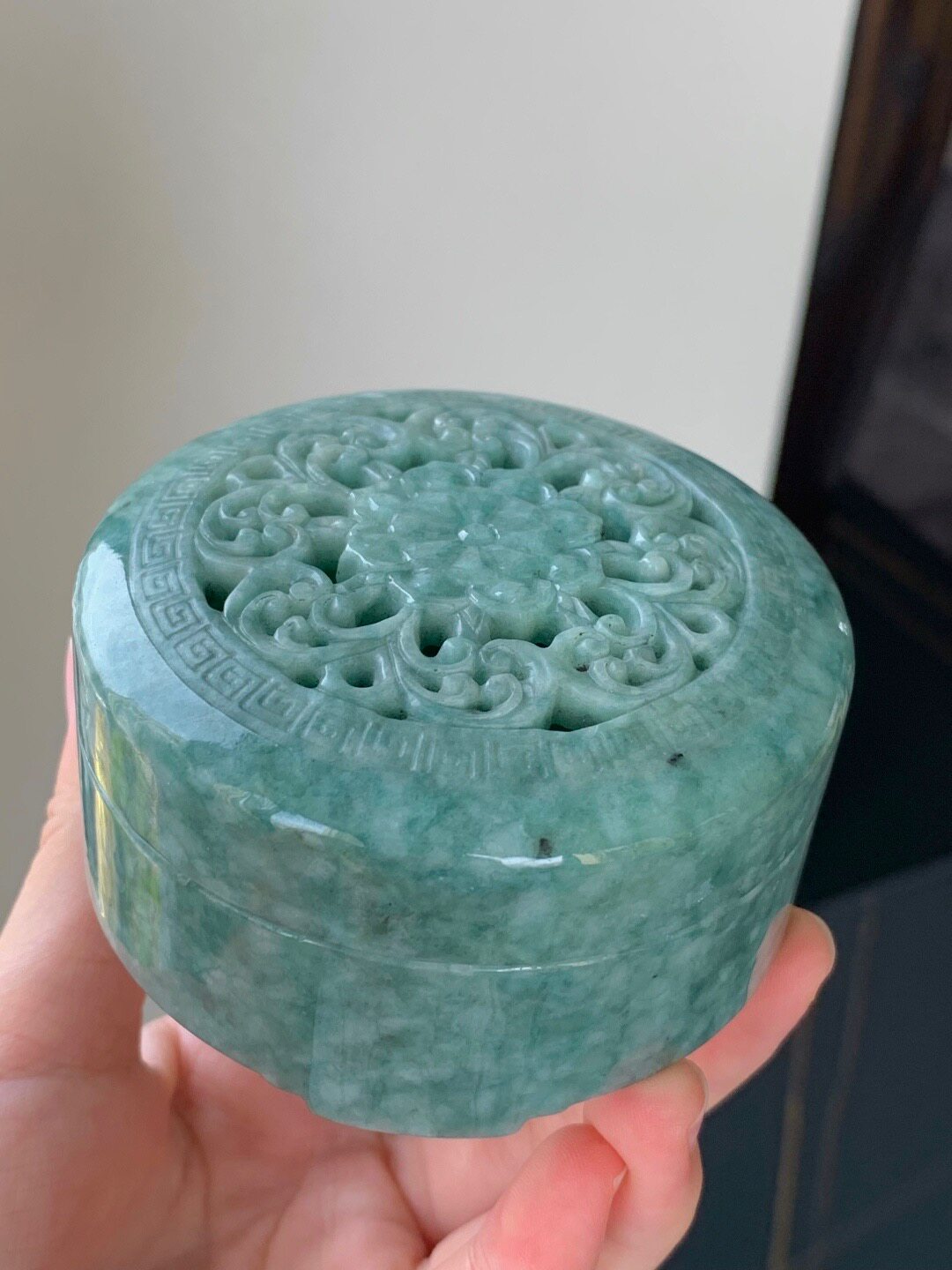 纯天然缅甸A货翡翠冰种雕花满绿香炉冰种玉石摆件男女款送证书