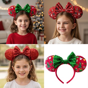 官网54美金乐园米妮耳朵发箍圣诞女孩亲子女士造型派对甜美发饰In