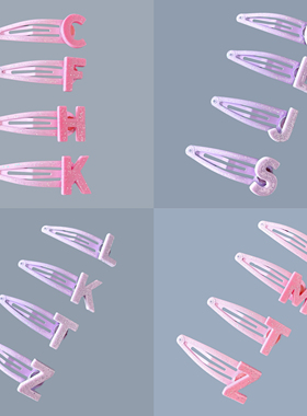 Seed字母发夹initial儿童边夹刘海夹浅紫樱花粉头饰外贸欧美发卡