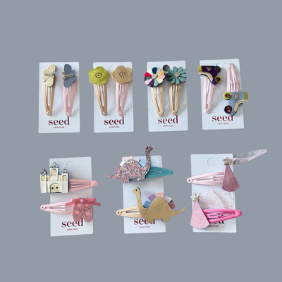 Seed北欧风恐龙女孩发夹发卡外贸公主头饰发饰花朵蝴蝶卡通对夹In