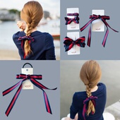 Seed学院风红蓝拼色蝴蝶结发夹发卡边夹马尾皮筋女孩女士亲子饰品