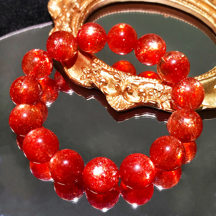 天然金太阳石日光石金草莓晶手链