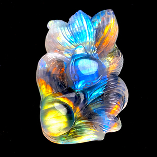 天然蓝月光石吊坠彩月光貔貅玫瑰花项坠九尾狐原创设计鱼狐狸水晶