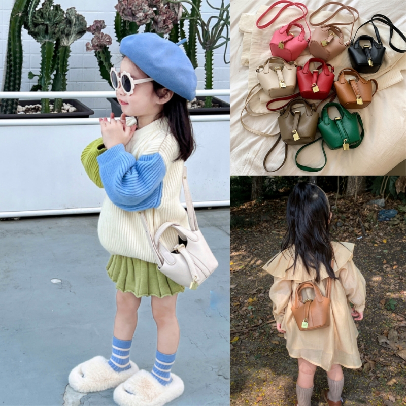 女童欧美范时尚斜挎包儿童可爱菜篮子小包包女孩百搭手提包水桶包