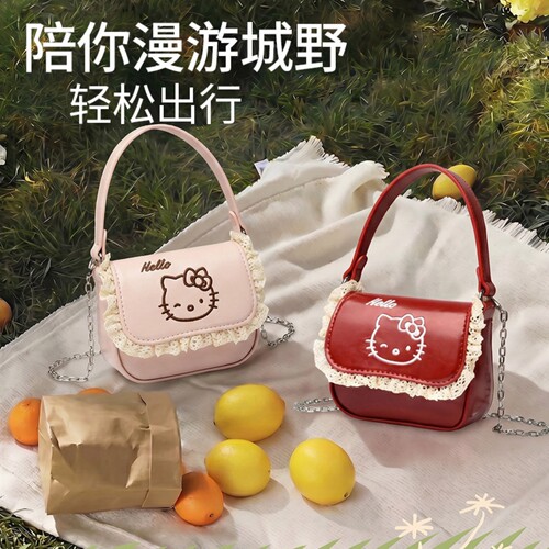 可爱甜美蕾丝边斜挎包高颜值猫咪