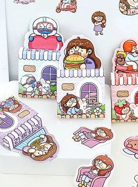 4盒意鸟HAI BOBO盒装贴纸二季卡通可爱人物手帐diy不干胶贴画素材