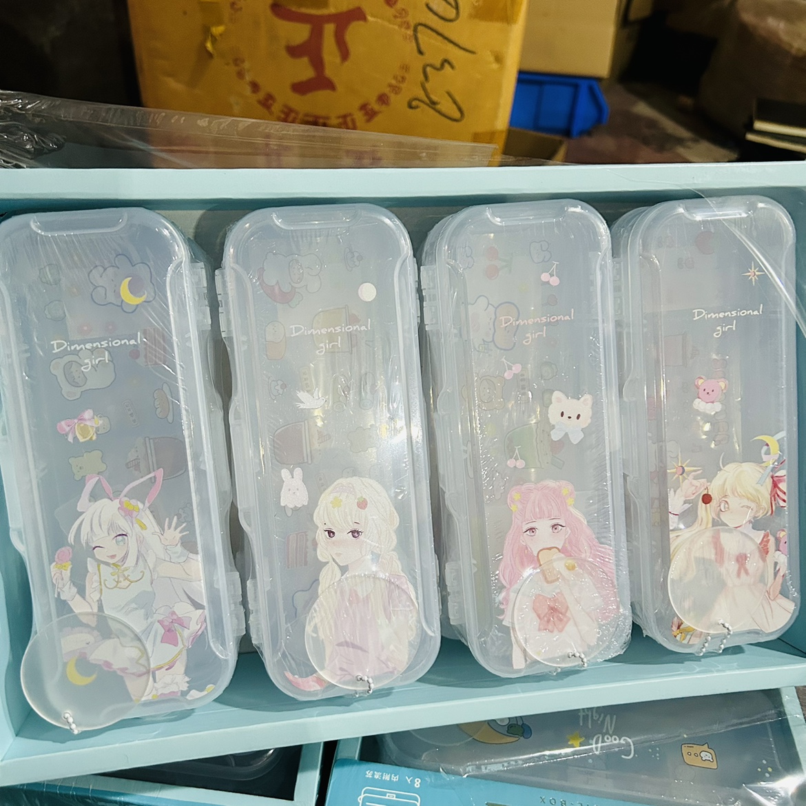 两个双层PP透明铅笔盒简易铅笔透明笔盒笔盒两层双面笔盒萌宠贴纸