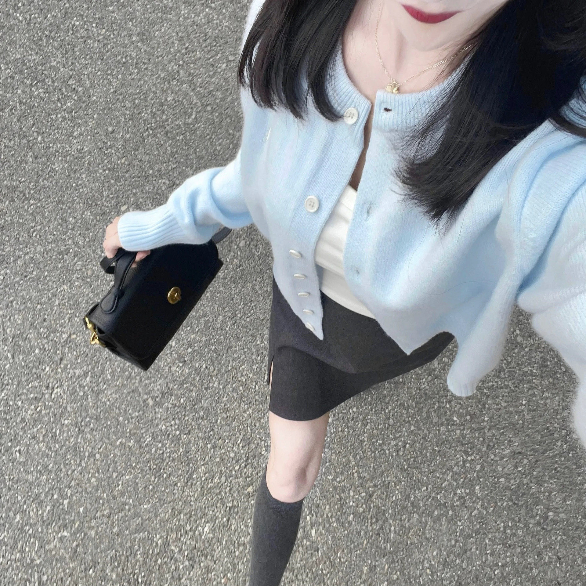 韩系软糯感浅蓝色针织衫春装毛衣毛针织衫