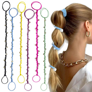 新品潜水发带手工编织辫子大小珍珠头绳瑜珈弹力运动马尾固定发绳