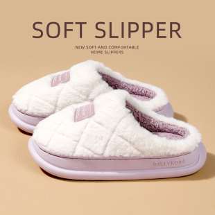 男冬 包头保暖毛绒加厚软底防滑踩屎感情侣居家拖鞋 棉拖鞋 女秋冬季