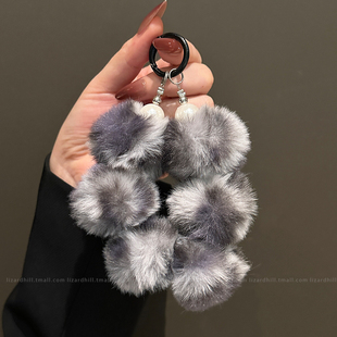 lizardhill 秋冬天毛绒大毛球珍珠链适用苹果华为手机壳女手绳挂绳新款钥匙扣挂链包包饰品配件手机挂链便携