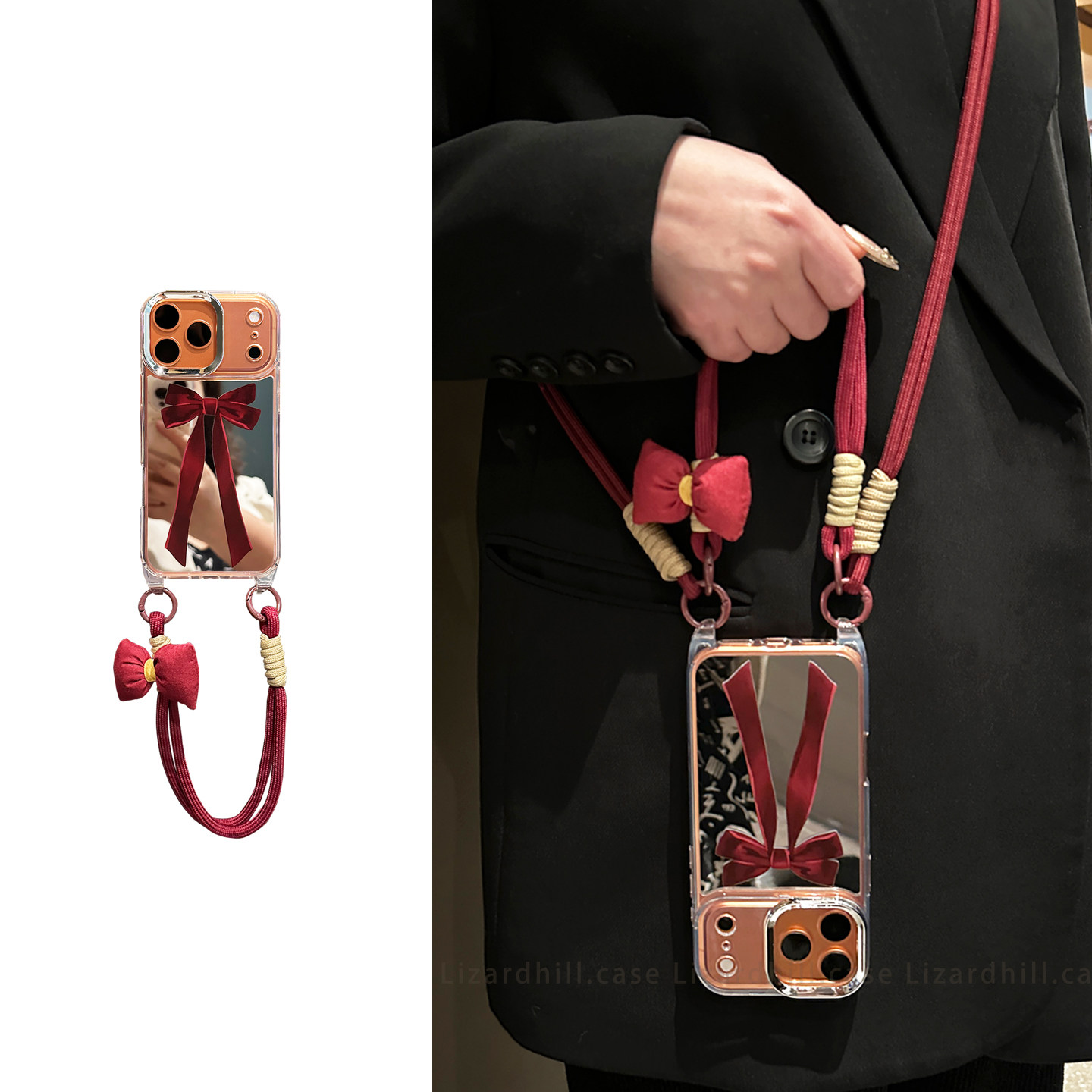 lizardhill 镜面高级感蝴蝶结适用苹果17promax手机壳女新款16pro简约iphone15斜挎可背带挂绳14pro巨好看13,3C数码配件,手机保护套/壳,淘宝优惠券,粉丝福利购,淘宝优惠卷