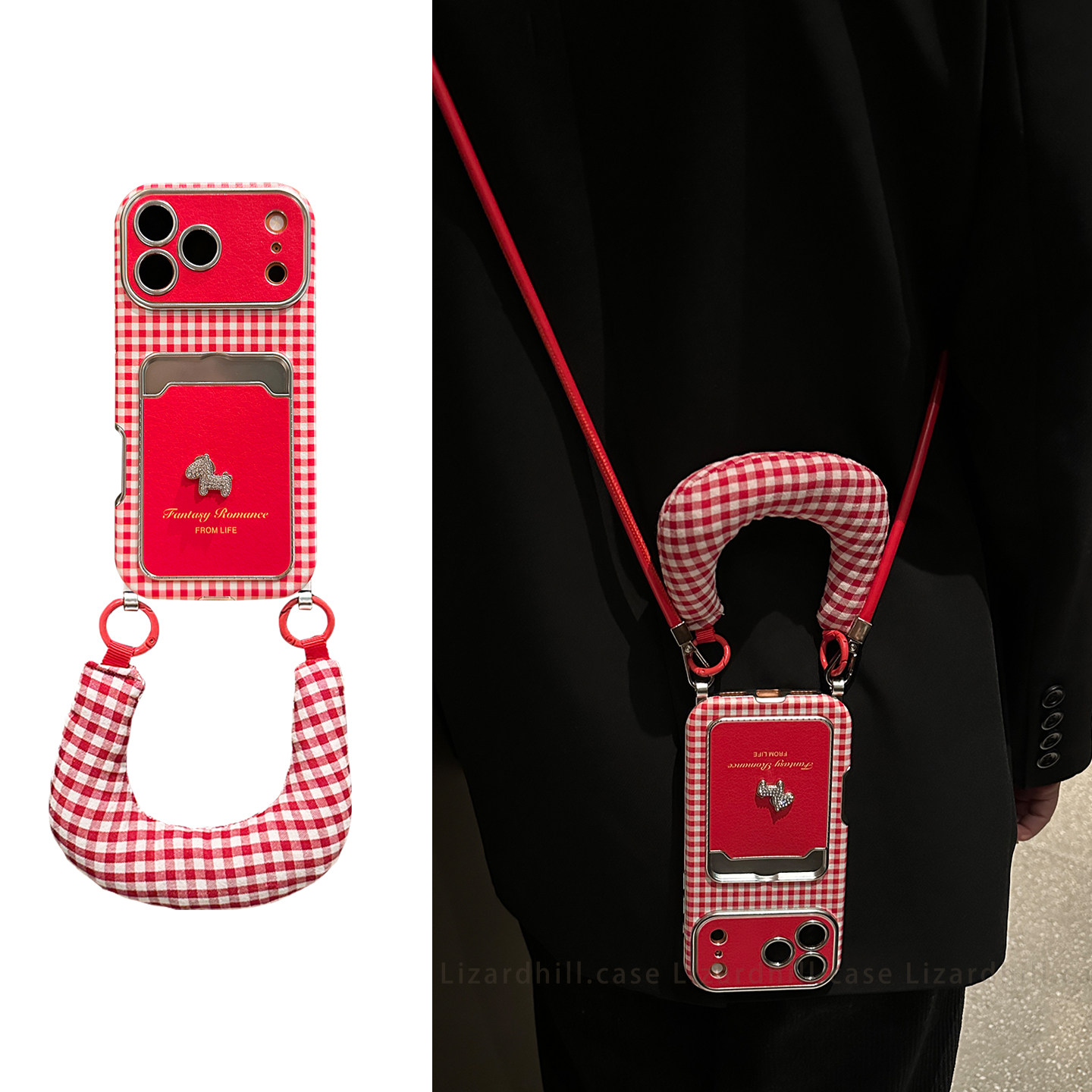 lizardhil 新年红格纹立体小马适用苹果17promax手机壳新款16pro女iphone15斜挎可背带挂绳14pro全包软防摔套,3C数码配件,手机保护套/壳,淘宝优惠券,粉丝福利购,淘宝优惠卷