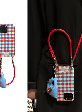 lizardhill 超好看高级红蓝格纹适用苹果16手机壳新款iphone17pro女15promax斜挎可背带挂绳14pro小众13独特