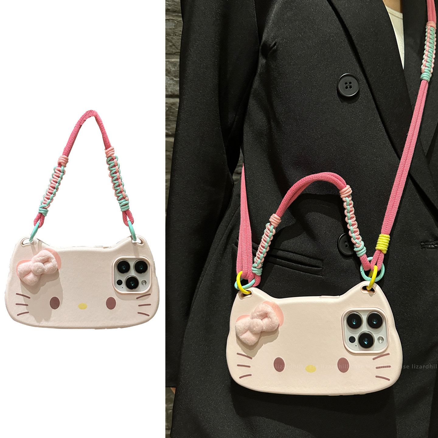 lizardhill 粉色Kitty猫适用苹果16手机壳17pro新款iphone15promax少女心14pro斜挎可背带挂绳13小众超好看软,3C数码配件,手机保护套/壳,淘宝优惠券,粉丝福利购,淘宝优惠卷