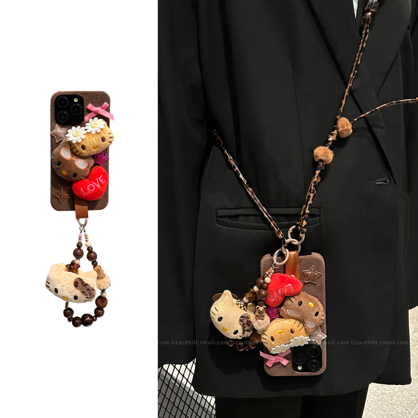 lizardhill 毛绒可爱猫适用苹果16promax手机壳新款17pro女iphone15斜挎背带挂绳14秋冬天13超好看12毛茸茸11