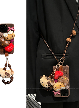 lizardhill 毛绒可爱猫适用苹果16promax手机壳新款17pro女iphone15斜挎背带挂绳14秋冬天13超好看12毛茸茸11