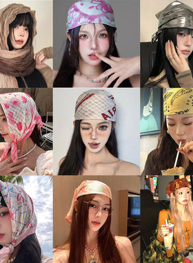 美式y2k千禧辣妹包头头巾嘻哈街头潮酷方巾新款薄款简约发带发箍