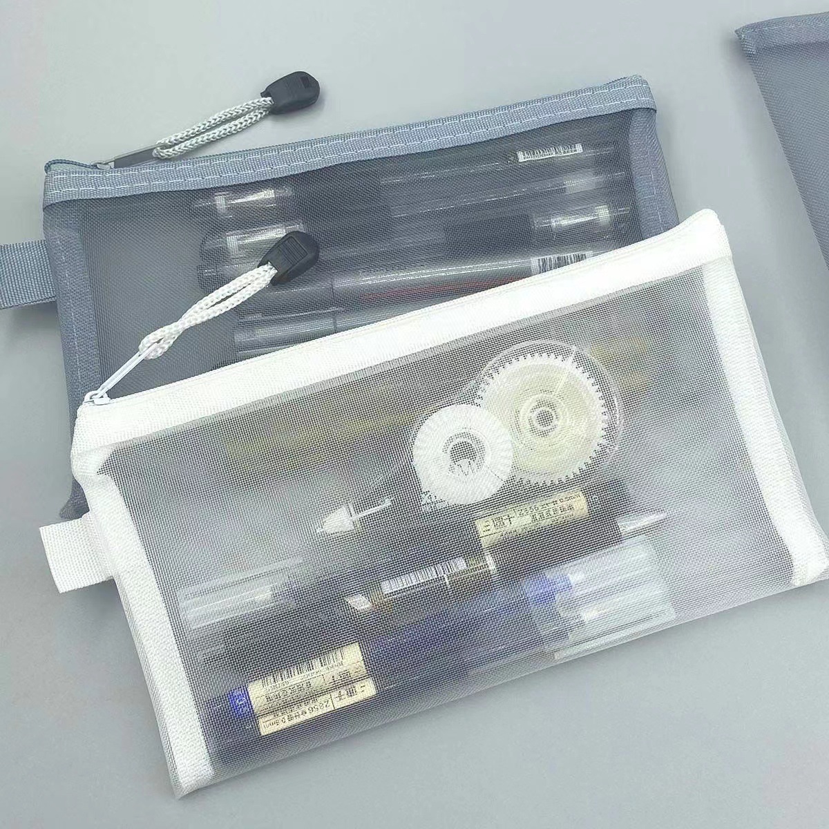 简约透明网纱笔袋收纳袋 学生考试专用便携笔袋大容量文具袋厂家