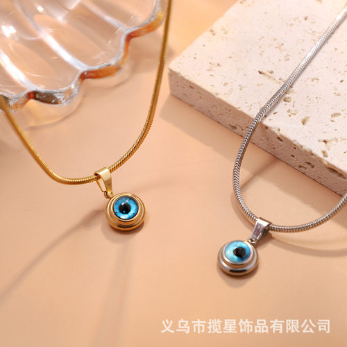 欧美天使之眼钛钢项链男镀金精致锁骨链个性轻奢设计饰品