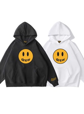 Drew笑脸卫衣女情侣装比伯同款高街宽松纯棉连帽外套休闲卫衣