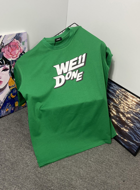 2022新款WELLDONE绿色字母logo圆领短袖印花T恤上衣宽松男女韩版