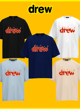 Drevv比伯笑脸火焰潮牌美式oversize夏季纯棉宽松男士情侣短袖T恤