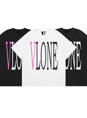 VLONE Fas t短袖新款王一博同款粉色大V印花欧美街头男女宽松T恤