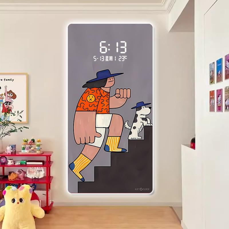 卡通人物入户玄关装饰画数显时钟插电款钟表挂钟客厅走廊过道挂画图片