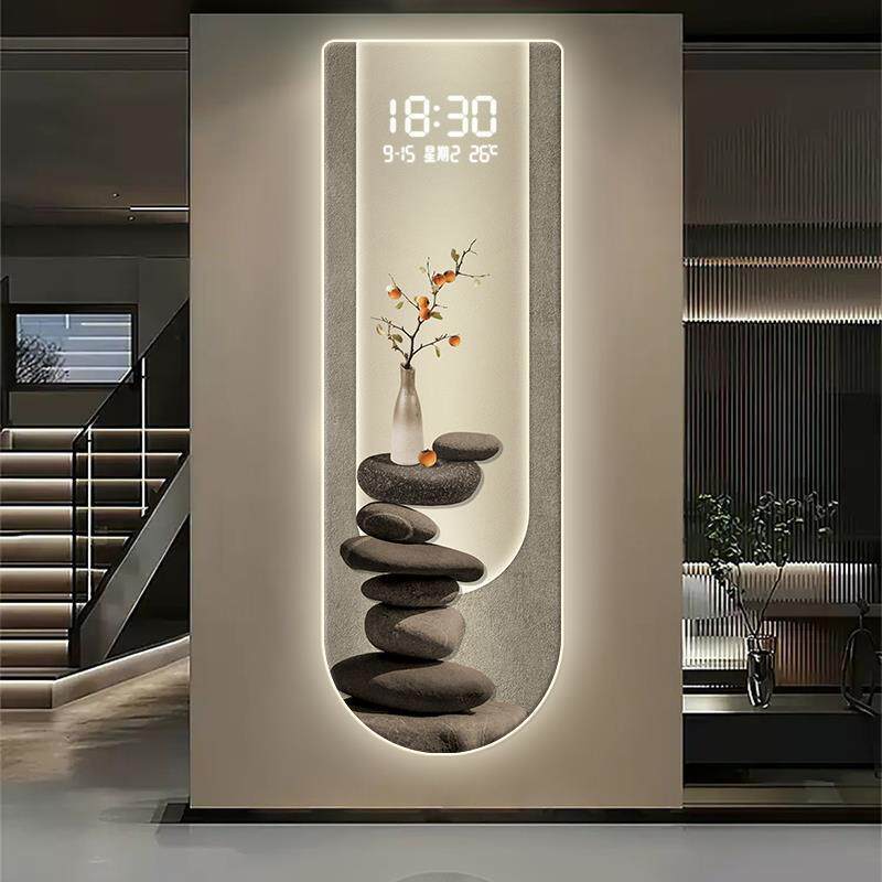 led数字玄关装饰画led电子感应创意时钟壁灯走廊挂画钟表挂钟客厅